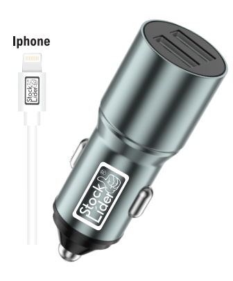 Cargador coche doble USB x2 + Cable tipo iPhone